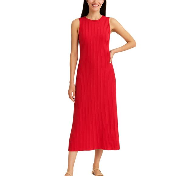 Market & Spruce Crewneck Sleeveless Ribbed Tank Dress Medium Petite Coral NWT - Picture 1 of 8